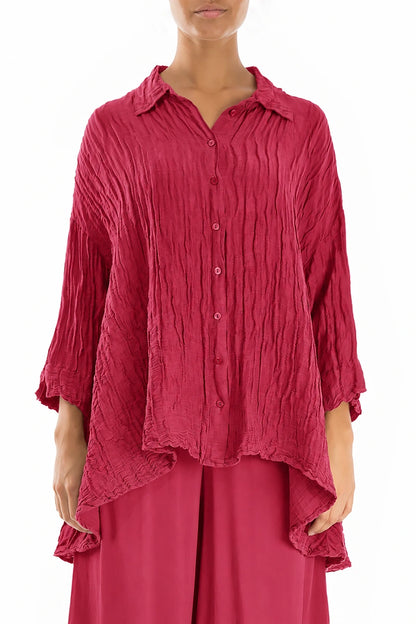 Loose Crinkled Raspberry Silk Linen Shirt 1