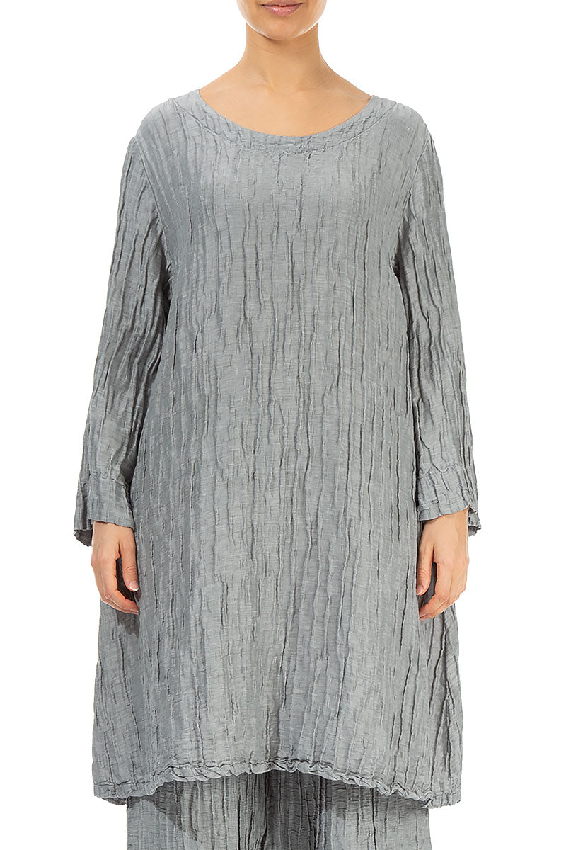 Loose Crinkled Grey Sage Silk Tunic 1