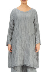 Loose Crinkled Grey Sage Silk Tunic 1