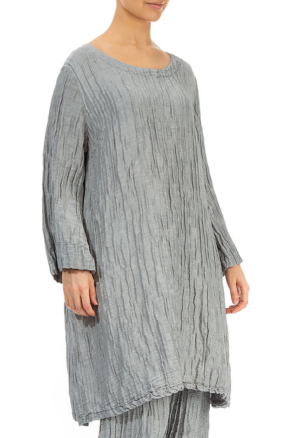 Loose Crinkled Grey Sage Silk Tunic 3