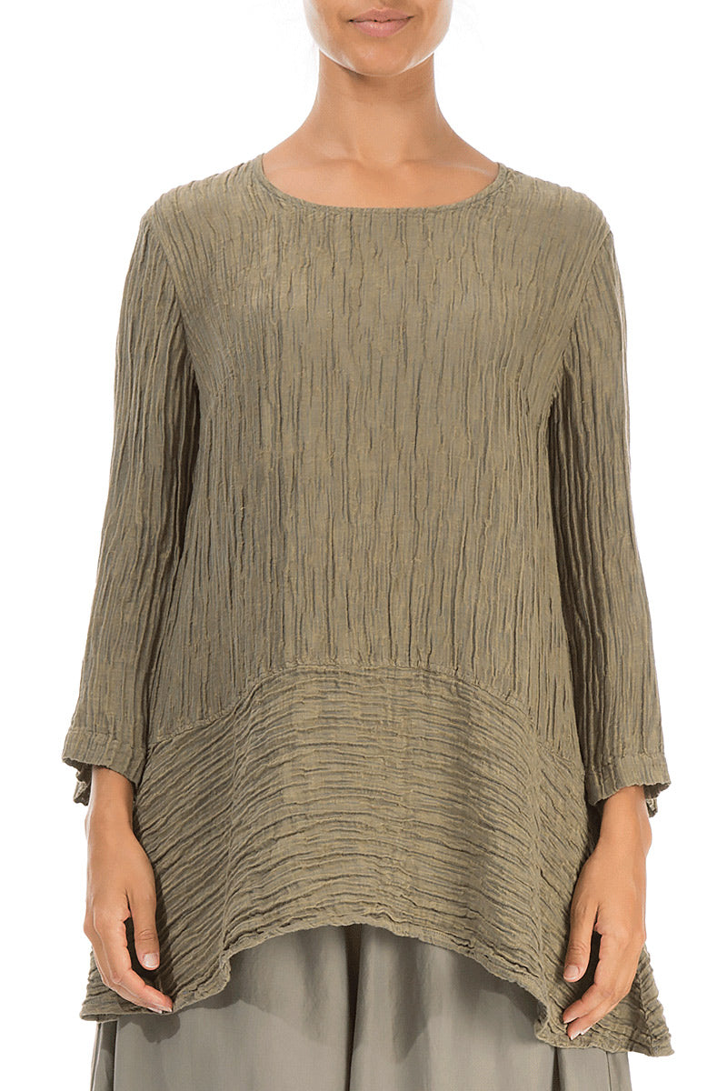 Loose Crinkled Silver Sage Silk Tunic 1