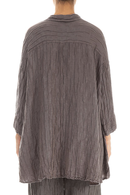 Loose Crinkled Truffle Silk Linen Shirt 2