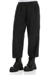 Loose Cropped Black Linen Trousers 3