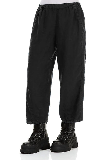 Loose Cropped Black Linen Trousers 3