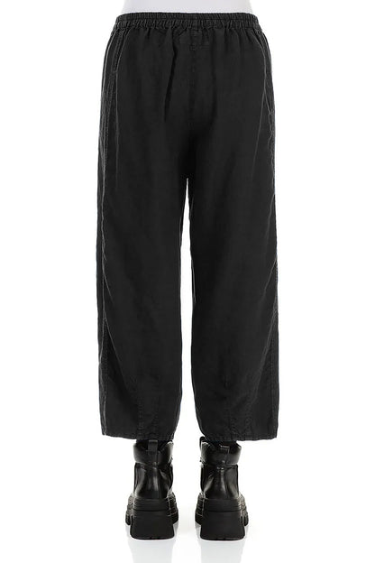 Loose Cropped Black Linen Trousers 2