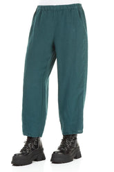 Loose Cropped Peacock Linen Trousers 3