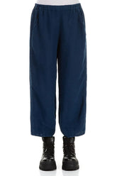 Loose Cropped Royal Blue Linen Trousers 1