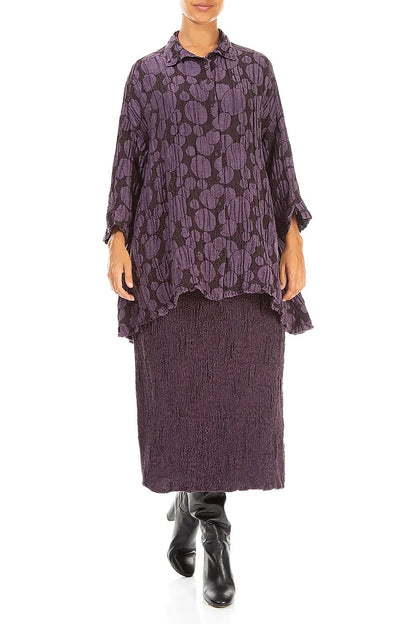 Loose Deep Plum Circle Silk Linen Shirt 5