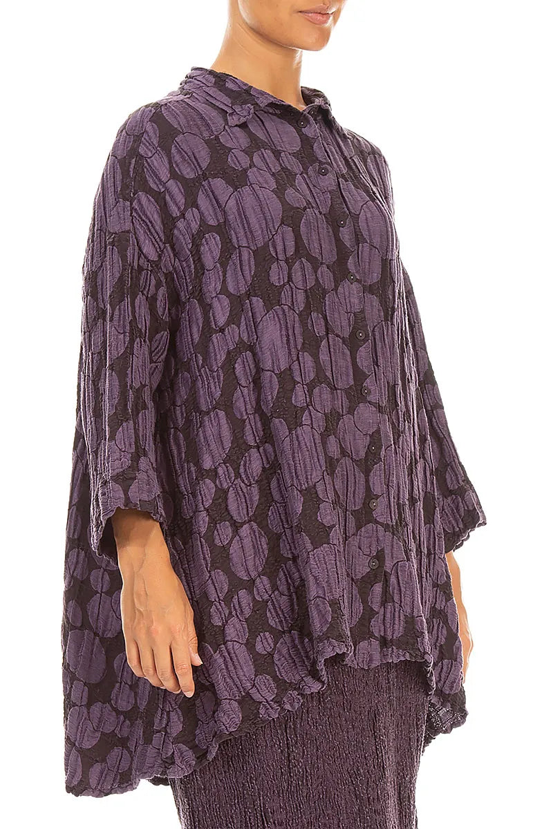 Loose Deep Plum Circle Silk Linen Shirt 4