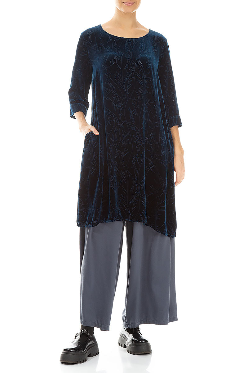 Loose Devoré Feather Azure Silk Velvet Tunic 4