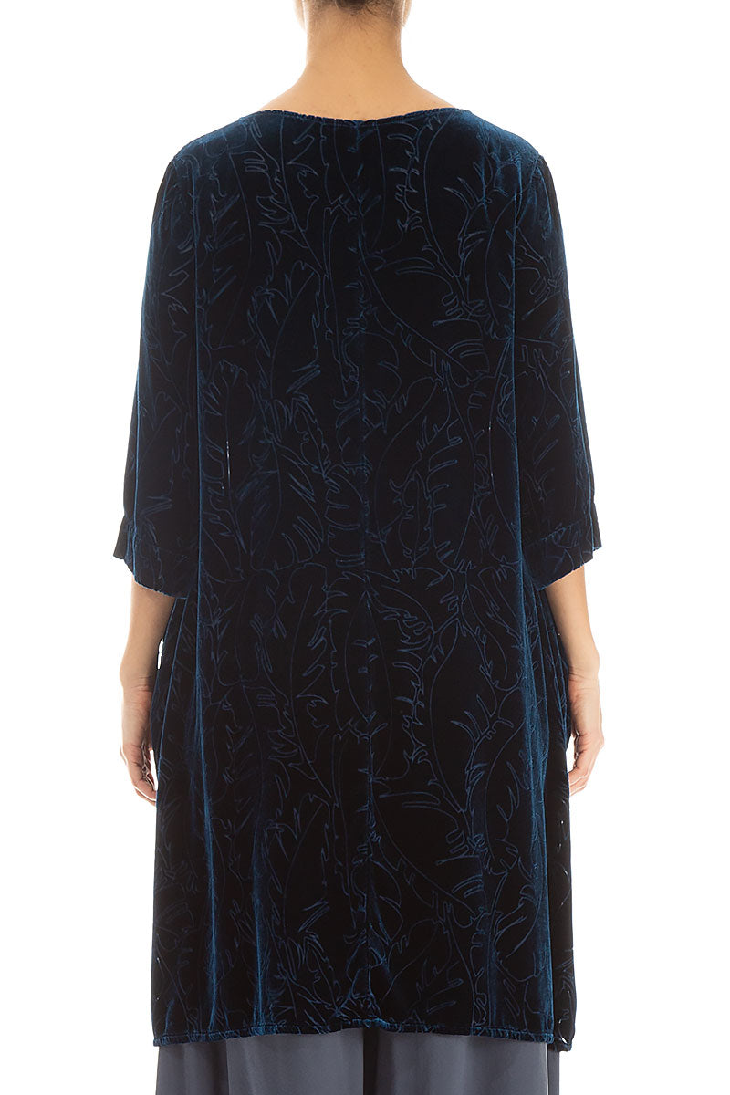 Loose Devoré Feather Azure Silk Velvet Tunic 2
