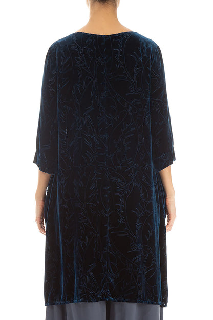 Loose Devoré Feather Azure Silk Velvet Tunic 2
