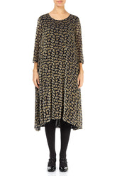Loose Devoré Petals Gold Silk Velvet Shift Dress 1