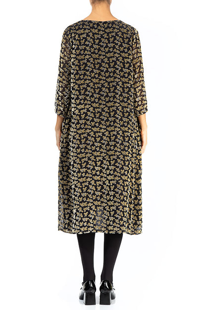 Loose Devoré Petals Gold Silk Velvet Shift Dress 2