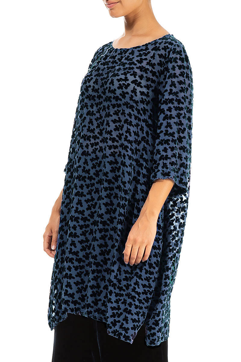 Loose Devoré Petals Royal Blue Silk Velvet Tunic