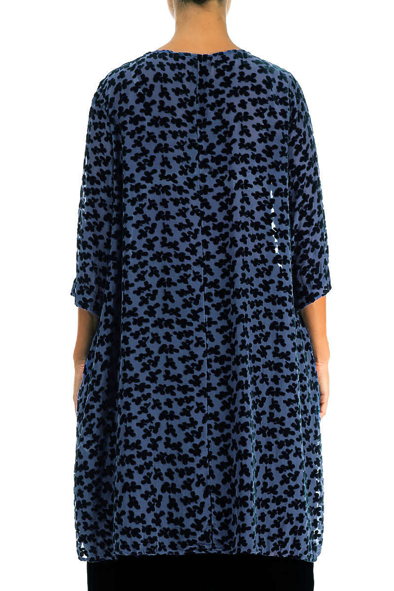 Loose Devoré Petals Royal Blue Silk Velvet Tunic