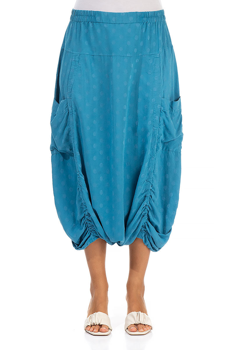 Loose Dotty Ocean Blue Silk Cotton Trousers
