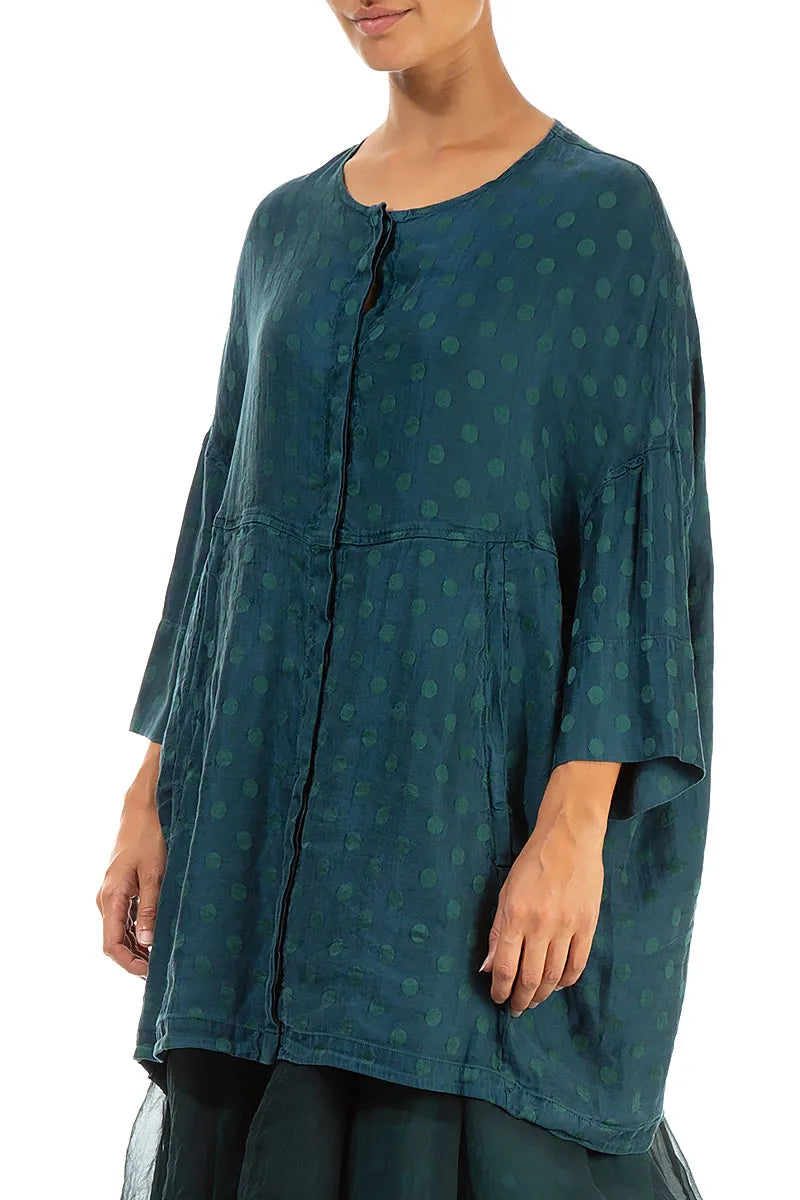 Loose Dotty Teal Silk Linen Jacket 3