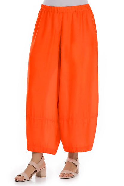 Weite Seiden-Bambus-Hose in Flame Orange