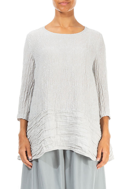 Loose Floral Cream Grey Silk Linen Tunic 1