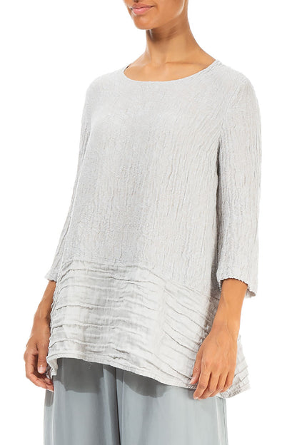 Loose Floral Cream Grey Silk Linen Tunic 3