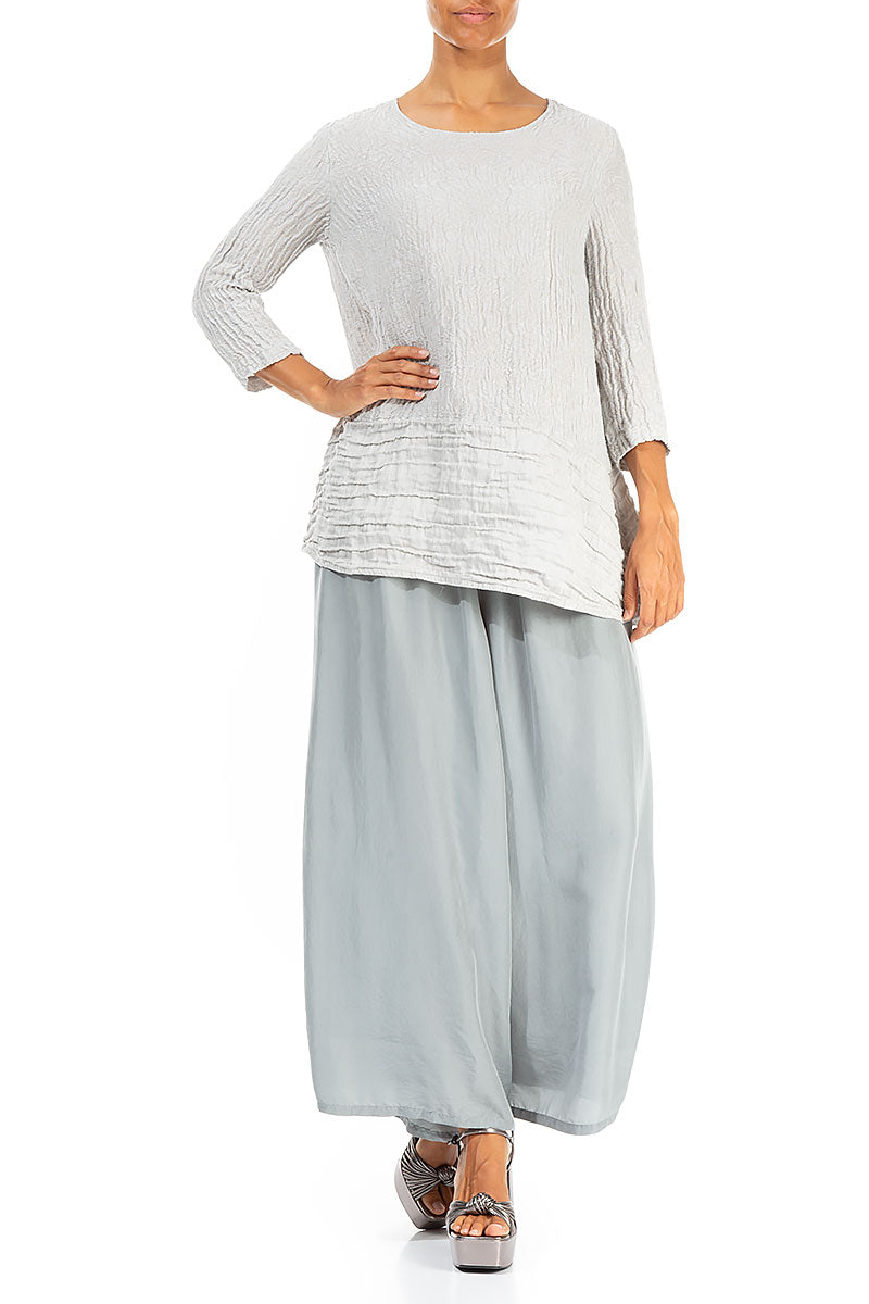 Loose Floral Cream Grey Silk Linen Tunic 4