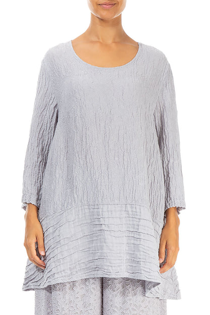 Loose Floral Lilac Grey Silk Linen Tunic 1