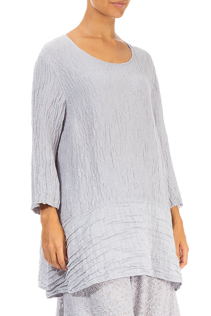 Loose Floral Lilac Grey Silk Linen Tunic 3