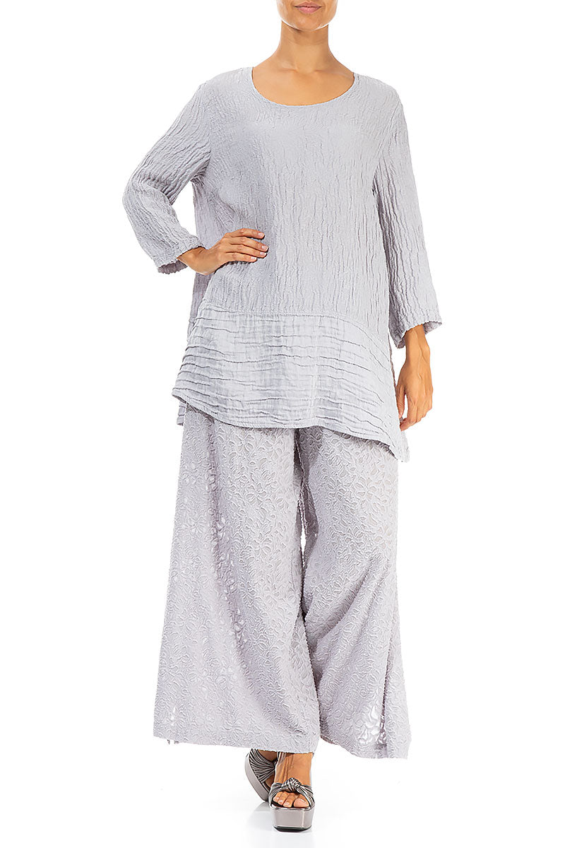 Loose Floral Lilac Grey Silk Linen Tunic 4
