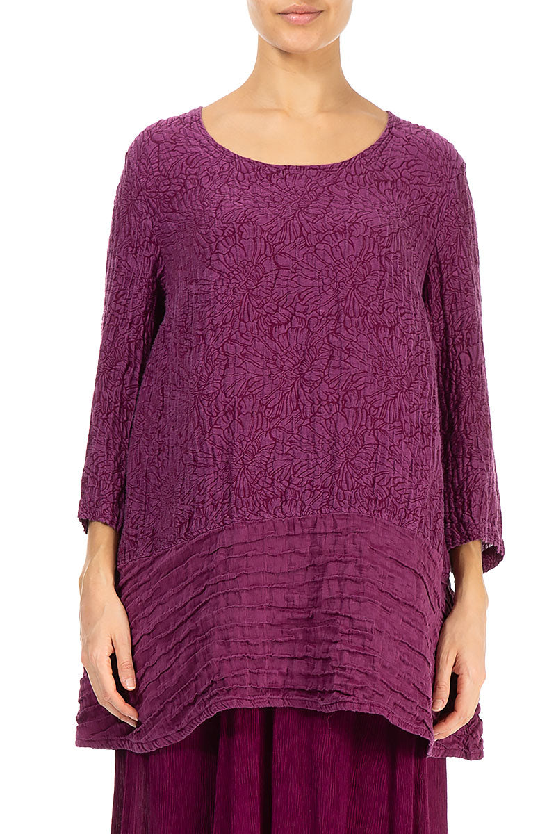 Loose Floral Magenta Silk Linen Tunic 1