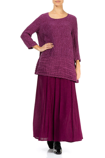 Loose Floral Magenta Silk Linen Tunic 4