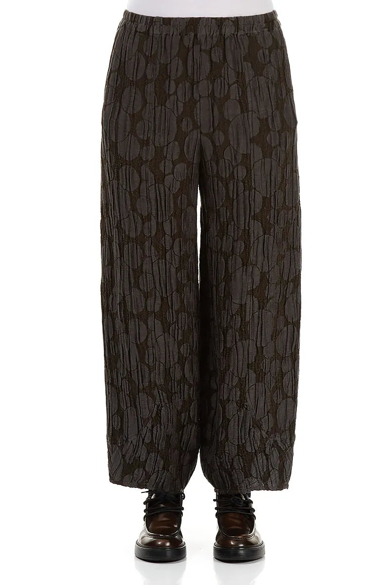 Pantalon ample en lin et soie marron forêt