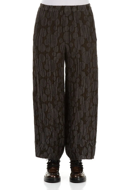 Pantalon ample en lin et soie marron forêt