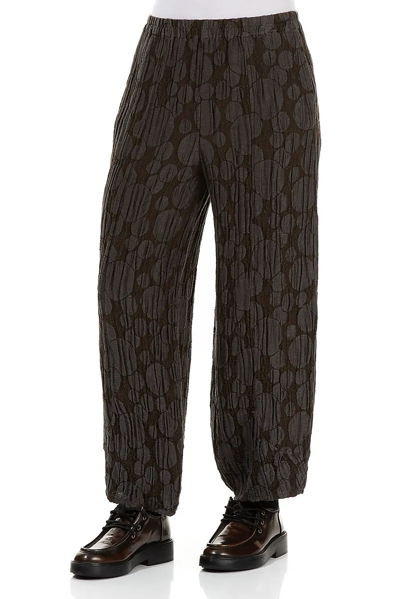 Pantalon ample en lin et soie marron forêt