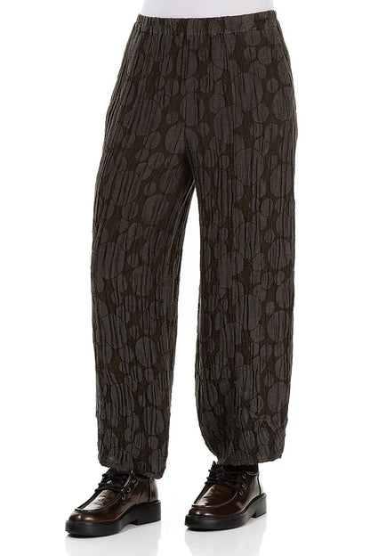 Pantalon ample en lin et soie marron forêt