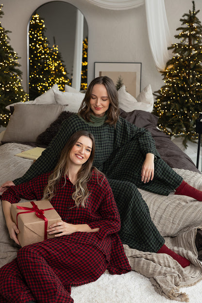 Chemisier ample en lin à carreaux Forest Mist