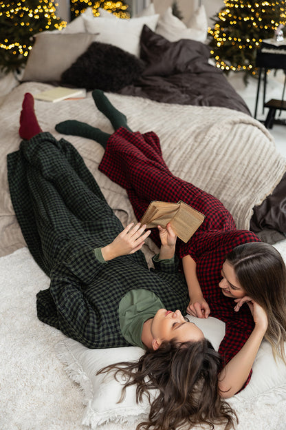 Pantalon ample en lin à carreaux Forest Mist