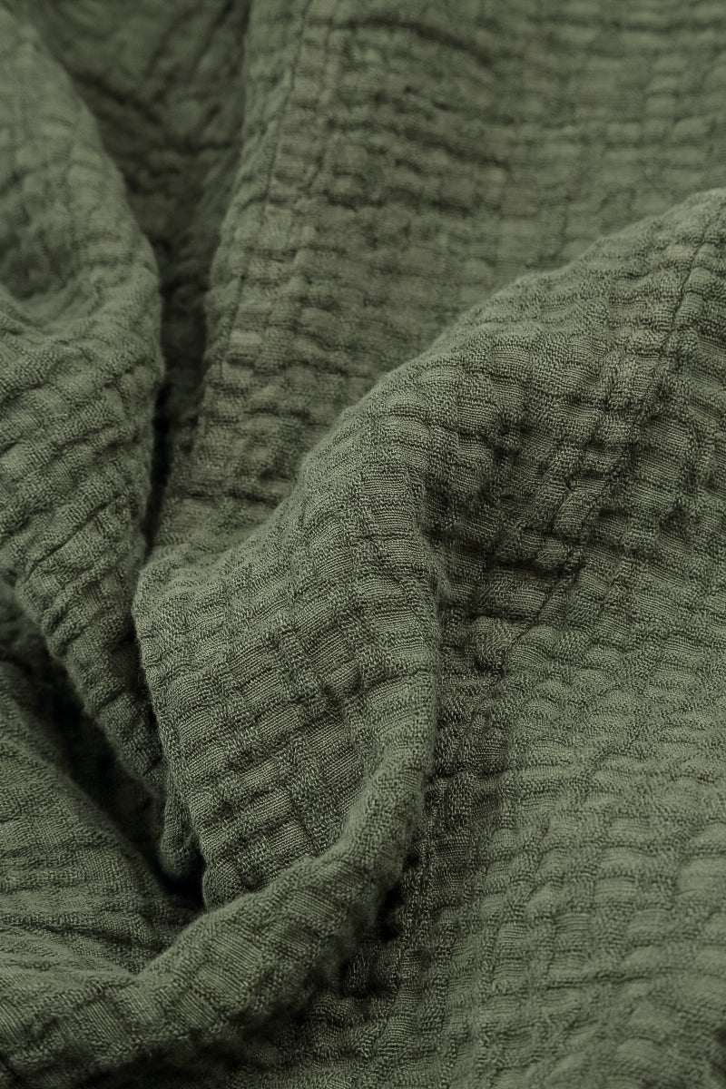 Loose Forest Mist Textured Linen Blouse 5