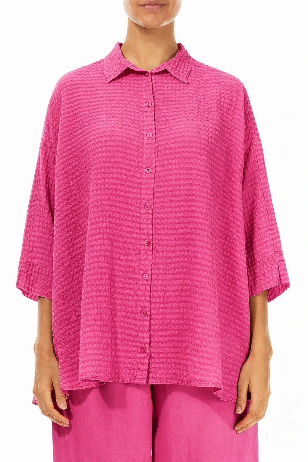 Loose Fuchsia Textured Silk Shirt 1