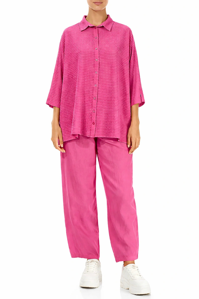 Loose Fuchsia Textured Silk Shirt 4