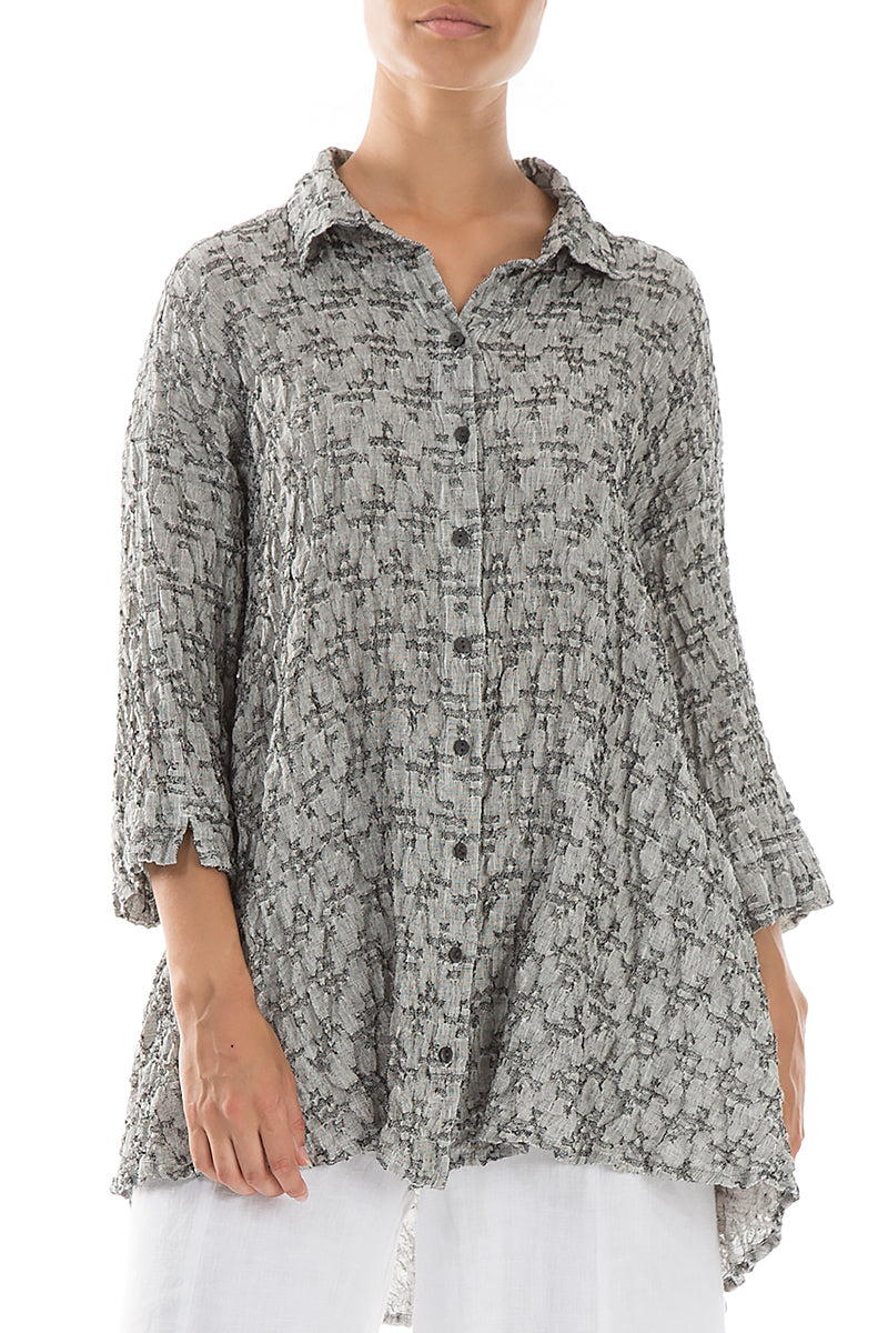 Loose Geometric Texture Grey Linen Shirt 4
