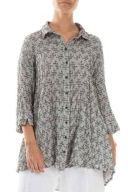 Loose Geometric Texture Grey Linen Shirt 4