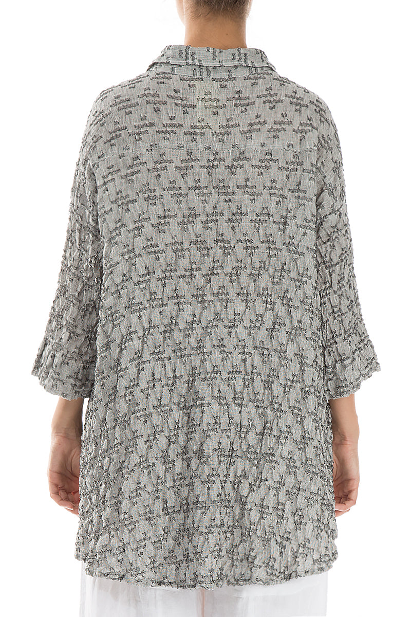 Loose Geometric Texture Grey Linen Shirt 3