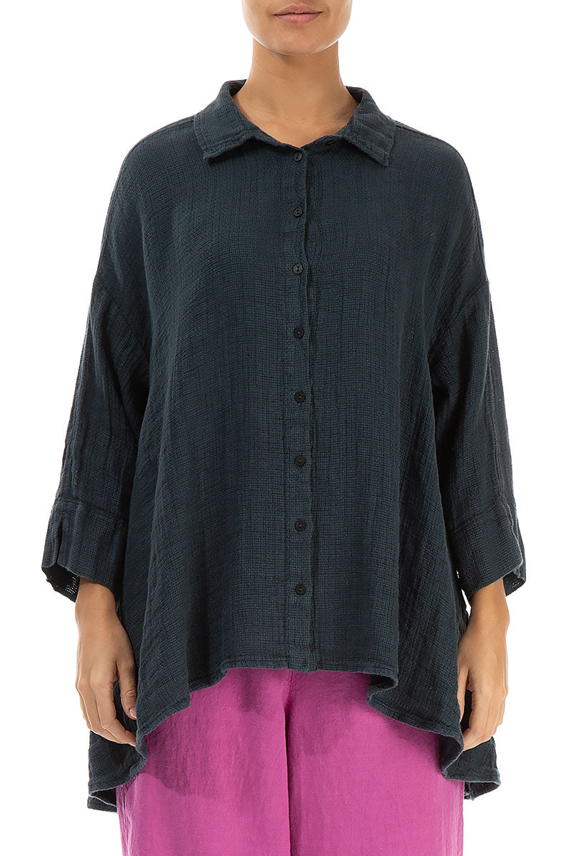 Loose Graphite Textured Linen Shirt 1