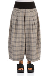 Loose Greige Check Linen Trousers 1