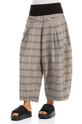 Loose Greige Check Linen Trousers 3