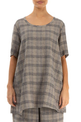 Loose Greige Check Linen Tunic 1