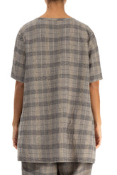 Loose Greige Check Linen Tunic 2