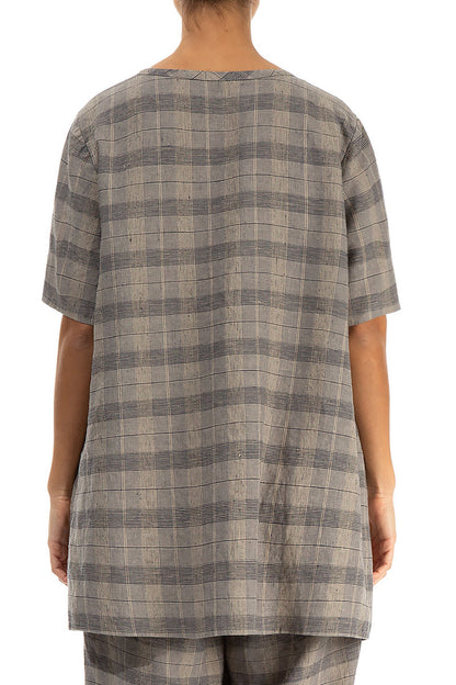Loose Greige Check Linen Tunic 2