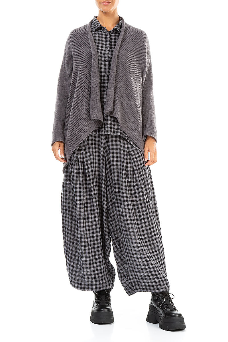 Loose Grey Check Linen Trousers 4